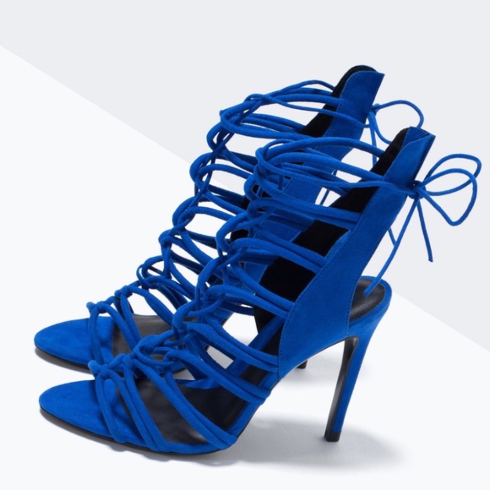 Zara Blue Lace-up Sandals Size 5